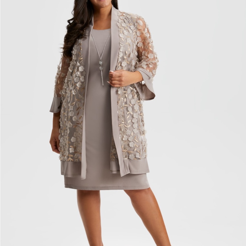 Laura Flower Mesh Jacket, Dress & Necklace Set Size 20